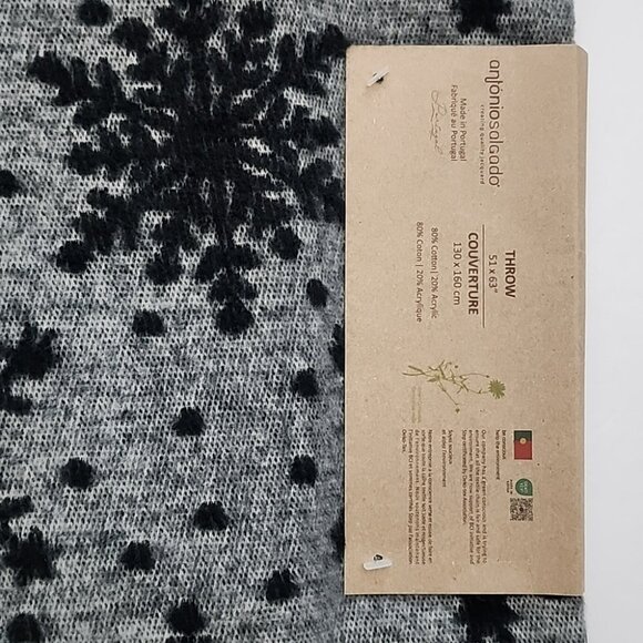Antonio Salgado  Throw Blanket Grey Black Knit Cotton Blend 50" X 63" Snowflakes - Picture 5 of 12